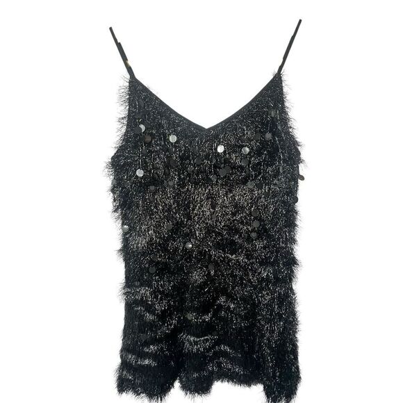 Lafayette 148 NY Black Averie Fringe Sequin Tank Top Sz XS Bling Party Camisole - Picture 1 of 14